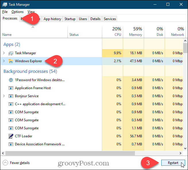 Windows 탐색기 프로세스를 다시 시작하십시오.