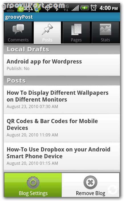 Wordpress op Android Posts review - concepten