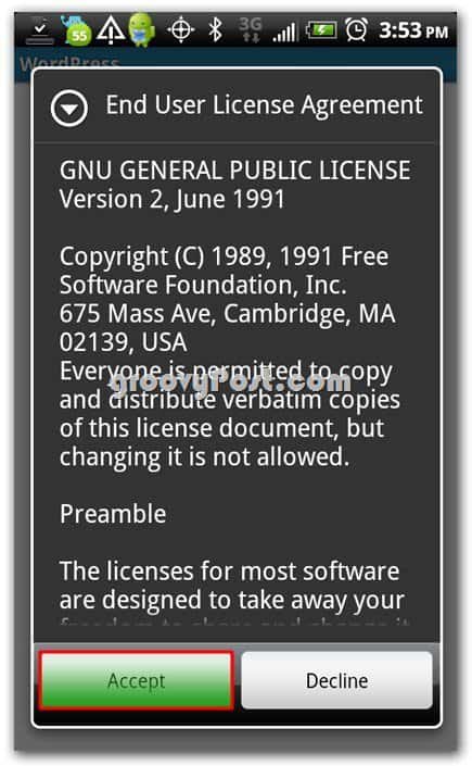 Wordpress op Android EULA